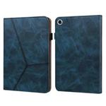 For Samsung Galaxy Tab A9 Solid Color Stripe Embossed Leather Tablet Case(Blue)