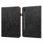 For Samsung Galaxy Tab S9+ / S9 FE+ Solid Color Stripe Embossed Leather Tablet Case(Black)