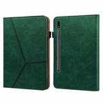 For Samsung Galaxy Tab S9+ / S9 FE+ Solid Color Stripe Embossed Leather Tablet Case(Green)