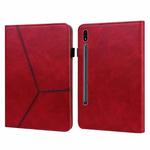 For Samsung Galaxy Tab S9+ / S9 FE+ Solid Color Stripe Embossed Leather Tablet Case(Red)