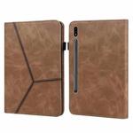 For Samsung Galaxy Tab S9+ / S9 FE+ Solid Color Stripe Embossed Leather Tablet Case(Brown)