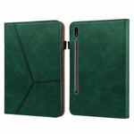 For Samsung Galaxy Tab S9 / S9 FE Solid Color Stripe Embossed Leather Tablet Case(Green)