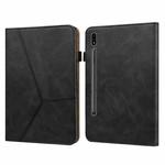 For Samsung Galaxy Tab S7 / S8 Solid Color Stripe Embossed Leather Tablet Case(Black)