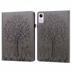 For Xiaomi Redmi Pad SE Tree & Deer Embossed Leather Tablet Case(Grey)