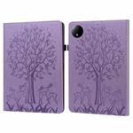 For Xiaomi Redmi Pad SE 8.7 Tree & Deer Embossed Leather Tablet Case(Purple)