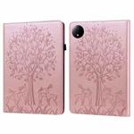 For Xiaomi Redmi Pad SE 8.7 Tree & Deer Embossed Leather Tablet Case(Pink)