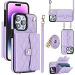 For iPhone 15 Pro Max Crossbody Rhombic Horizontal Wallet Leather Phone Case(Purple)