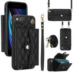 For iPhone SE 2022 / 2020 / 8 / 7 Crossbody Rhombic Horizontal Wallet Leather Phone Case(Black)