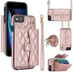 For iPhone SE 2022 / 2020 / 8 / 7 Crossbody Rhombic Horizontal Wallet Leather Phone Case(Rose Gold)