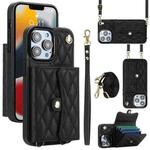 For iPhone 13 Pro Max Crossbody Rhombic Horizontal Wallet Leather Phone Case(Black)
