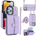 For iPhone 13 Pro Max Crossbody Rhombic Horizontal Wallet Leather Phone Case(Purple)