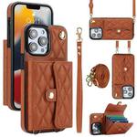 For iPhone 13 Pro Crossbody Rhombic Horizontal Wallet Leather Phone Case(Brown)