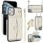 For iPhone 12 Pro Max Crossbody Rhombic Horizontal Wallet Leather Phone Case(White)