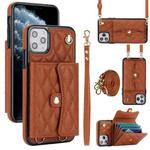 For iPhone 12 / 12 Pro Crossbody Rhombic Horizontal Wallet Leather Phone Case(Brown)