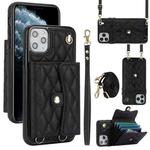 For iPhone 11 Pro Max Crossbody Rhombic Horizontal Wallet Leather Phone Case(Black)