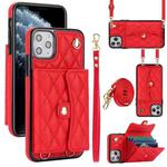 For iPhone 11 Pro Max Crossbody Rhombic Horizontal Wallet Leather Phone Case(Red)