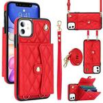 For iPhone 11 Crossbody Rhombic Horizontal Wallet Leather Phone Case(Red)
