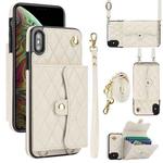 For iPhone XS / X Crossbody Rhombic Horizontal Wallet Leather Phone Case(White)