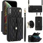 For iPhone XS / X Crossbody Rhombic Horizontal Wallet Leather Phone Case(Black)