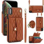 For iPhone XS / X Crossbody Rhombic Horizontal Wallet Leather Phone Case(Brown)