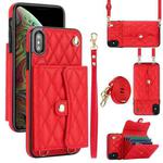 For iPhone XR Crossbody Rhombic Horizontal Wallet Leather Phone Case(Red)