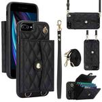 For iPhone 8 Plus / 7 Plus Crossbody Rhombic Horizontal Wallet Leather Phone Case(Black)