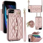For iPhone 8 Plus / 7 Plus Crossbody Rhombic Horizontal Wallet Leather Phone Case(Rose Gold)