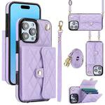 For iPhone 16 Pro Max Crossbody Rhombic Horizontal Wallet Leather Phone Case(Purple)