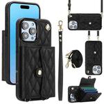 For iPhone 16 Pro Crossbody Rhombic Horizontal Wallet Leather Phone Case(Black)