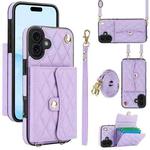 For iPhone 17 Crossbody Rhombic Horizontal Wallet Leather Phone Case(Purple)