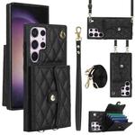 For Samsung Galaxy S23 Ultra 5G Crossbody Rhombic Horizontal Wallet Leather Phone Case(Black)