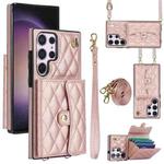 For Samsung Galaxy S23 Ultra 5G Crossbody Rhombic Horizontal Wallet Leather Phone Case(Rose Gold)