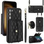 For Samsung Galaxy S23+ 5G Crossbody Rhombic Horizontal Wallet Leather Phone Case(Black)