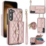 For Samsung Galaxy S23 5G Crossbody Rhombic Horizontal Wallet Leather Phone Case(Rose Gold)