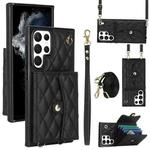 For Samsung Galaxy S22 Ultra 5G Crossbody Rhombic Horizontal Wallet Leather Phone Case(Black)