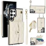 For Samsung Galaxy S22 Ultra 5G Crossbody Rhombic Horizontal Wallet Leather Phone Case(White)