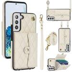 For Samsung Galaxy S22+ 5G Crossbody Rhombic Horizontal Wallet Leather Phone Case(White)