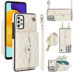 For Samsung Galaxy A52 4G/5G Crossbody Rhombic Horizontal Wallet Leather Phone Case(White)