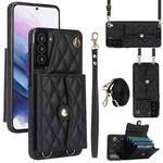 For Samsung Galaxy S21 5G Crossbody Rhombic Horizontal Wallet Leather Phone Case(Black)