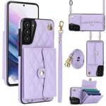 For Samsung Galaxy S21 5G Crossbody Rhombic Horizontal Wallet Leather Phone Case(Purple)