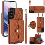 For Samsung Galaxy S21+ 5G Crossbody Rhombic Horizontal Wallet Leather Phone Case(Brown)