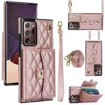 For Samsung Galaxy Note20 Ultra Crossbody Rhombic Horizontal Wallet Leather Phone Case(Rose Gold)