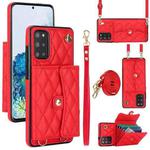 For Samsung Galaxy S20+ Crossbody Rhombic Horizontal Wallet Leather Phone Case(Red)