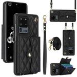 For Samsung Galaxy S20 Ultra Crossbody Rhombic Horizontal Wallet Leather Phone Case(Black)