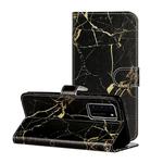 For Huawei P40 Colored Drawing Marble Pattern Horizontal Flip PU Leather Case with Holder & Card Slots & Wallet(Black Gold Marble)