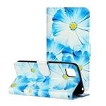 For Huawei Y5p Colored Drawing Marble Pattern Horizontal Flip PU Leather Case with Holder & Card Slots & Wallet(Blue Flower)