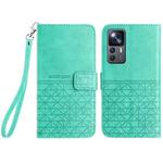 For Xiaomi 12T Rhombic Texture Leather Phone Case with Lanyard(Green)