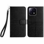 For Xiaomi 13 Rhombic Texture Leather Phone Case with Lanyard(Black)
