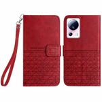 For Xiaomi 13 Lite Rhombic Texture Leather Phone Case with Lanyard(Red)