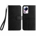 For Xiaomi 13 Lite Rhombic Texture Leather Phone Case with Lanyard(Black)